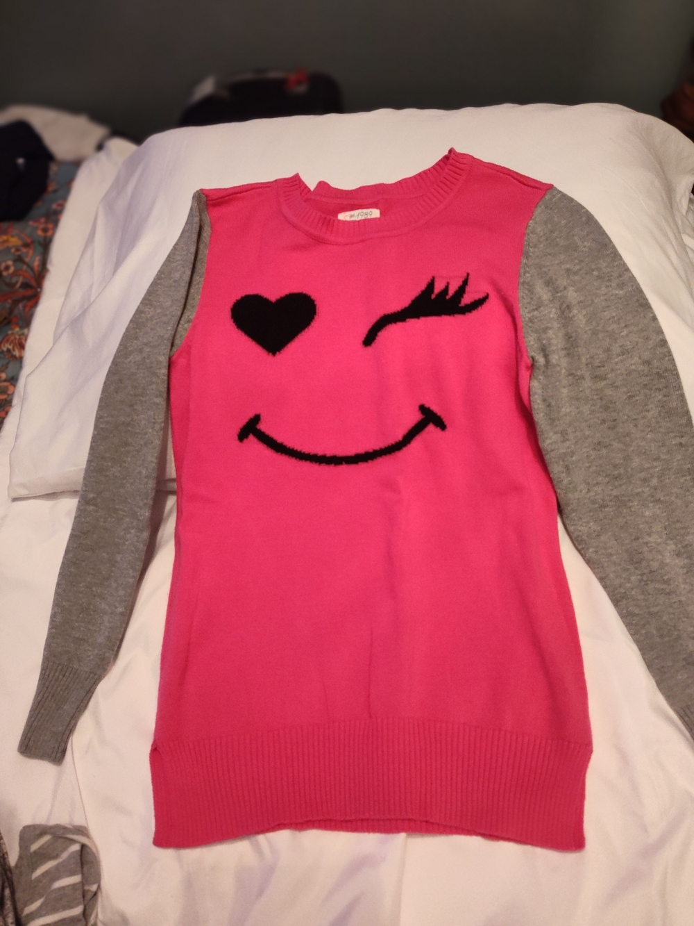 The Children's Place Pink & Gray Winking Heart Smile Sweater